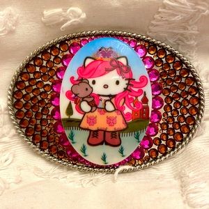 Vintage Tarina Tarantino Pink Head Hello Kitty Swarovski rhinestone belt buckle